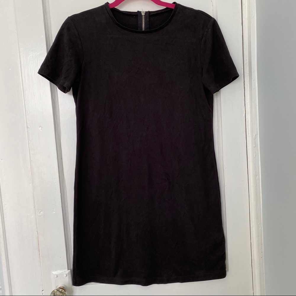 Black Faux Suede T Shirt Dress